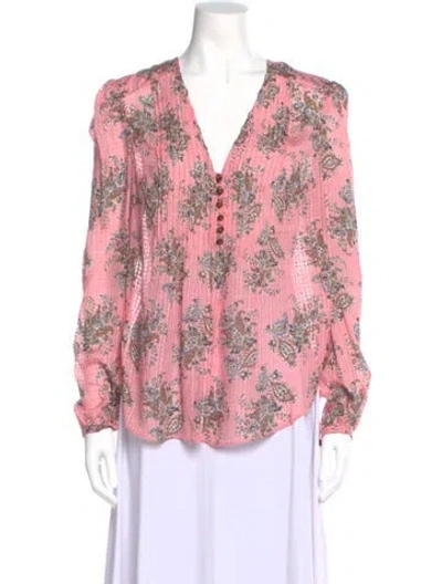 Pre-owned Veronica Beard Silk Paisley Print Blouse W/ Tags In Pink