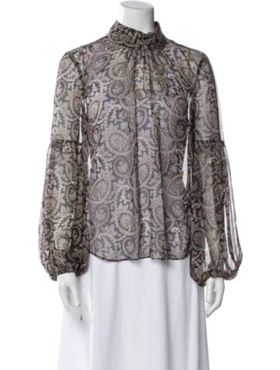 Pre-owned Veronica Beard Silk Paisley Print Blouse In White