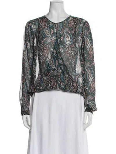 Pre-owned Veronica Beard Silk Paisley Print Blouse In White
