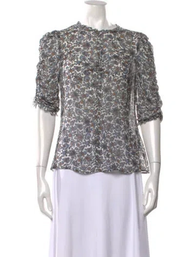 Pre-owned Veronica Beard Silk Paisley Print Blouse In White