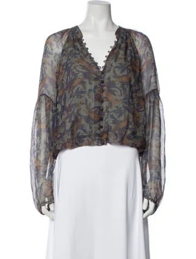 Pre-owned Veronica Beard Silk Paisley Print Blouse In White