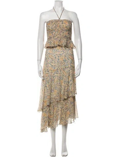 Pre-owned Veronica Beard Silk Paisley Print Skirt Set In Yellow