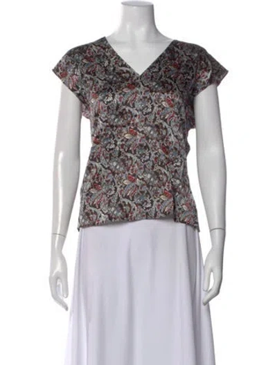 Pre-owned Veronica Beard Silk Paisley Print Top In White