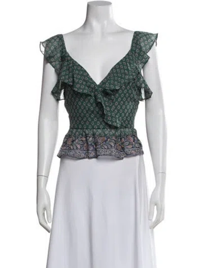 Pre-owned Veronica Beard Silk Patterned Blouse In Green