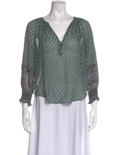 Pre-owned Veronica Beard Silk Patterned Blouse In Green