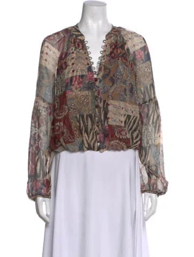 Pre-owned Veronica Beard Silk Patterned Blouse In Neutral