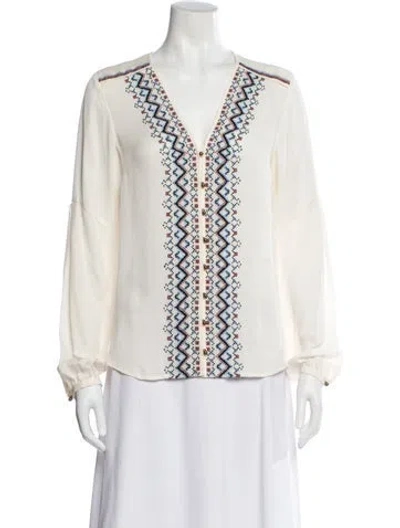 Pre-owned Veronica Beard Silk Patterned Blouse In White