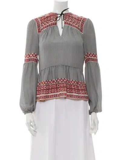 Pre-owned Veronica Beard Silk Patterned Blouse In White