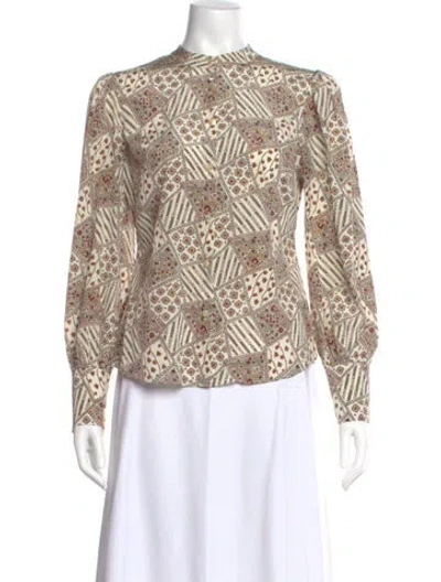 Pre-owned Veronica Beard Silk Patterned Blouse In White