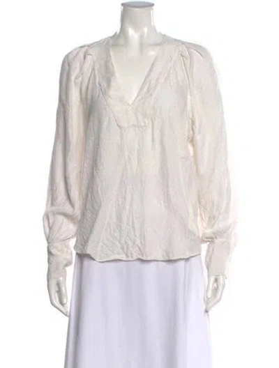 Pre-owned Veronica Beard Silk Patterned Blouse In White