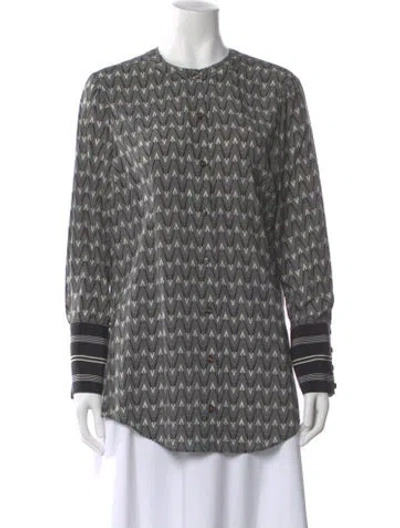 Pre-owned Veronica Beard Silk Patterned Button-up Top In Black