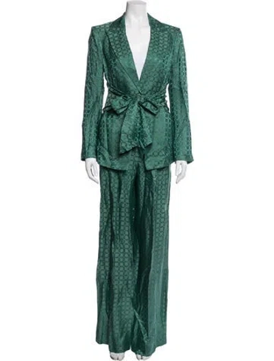 Pre-owned Veronica Beard Silk Patterned Pantsuit W/ Tags In Green