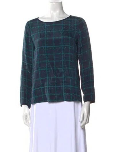 Pre-owned Veronica Beard Silk Plaid Print Blouse In Blue