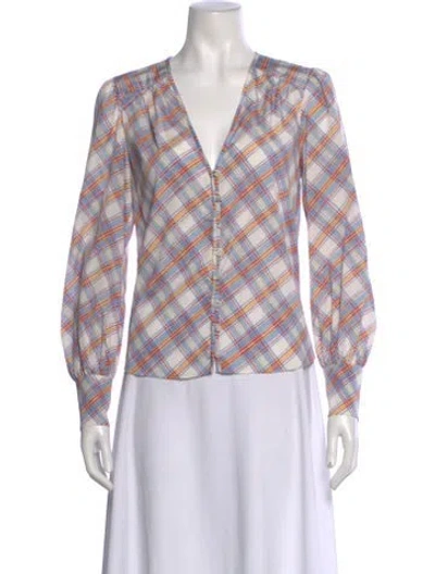 Pre-owned Veronica Beard Silk Plaid Print Blouse In White