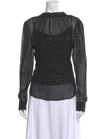 Pre-owned Veronica Beard Silk Polka Dot Print Blouse In Black