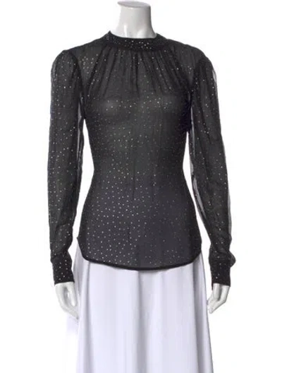 Pre-owned Veronica Beard Silk Polka Dot Print Blouse In Black