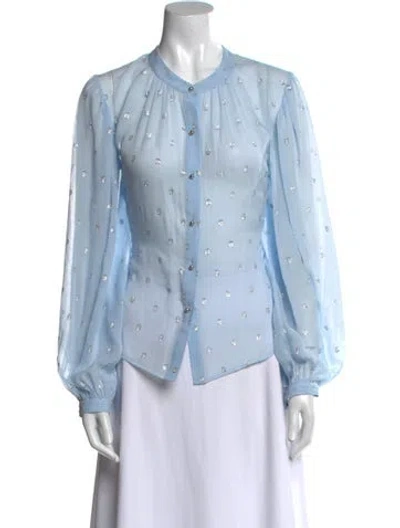 Pre-owned Veronica Beard Silk Polka Dot Print Button-up Top In Blue