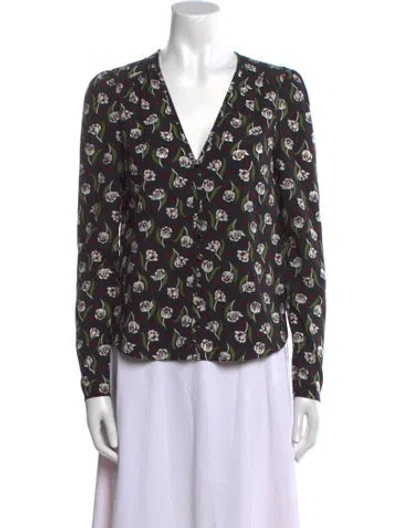 Pre-owned Veronica Beard Silk Printed Blouse In Black