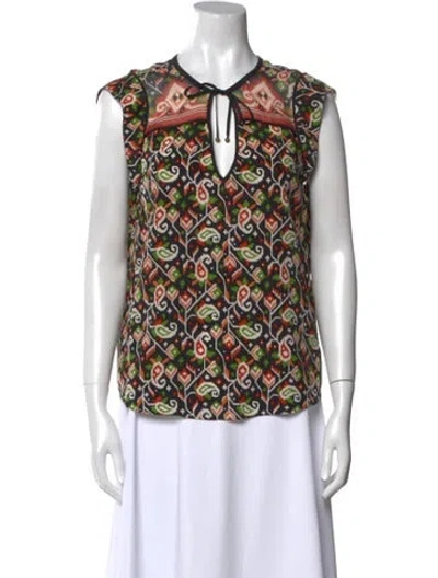 Pre-owned Veronica Beard Silk Printed Blouse In Black