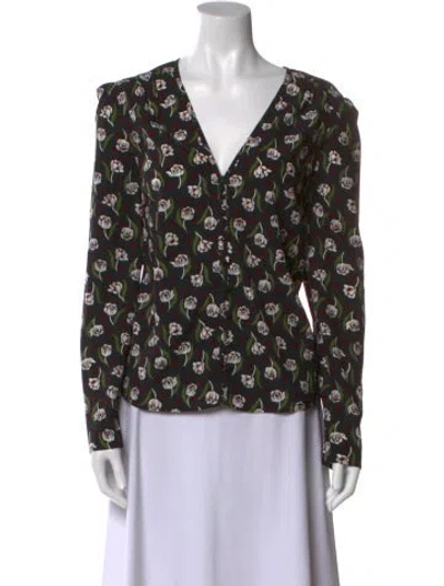 Pre-owned Veronica Beard Silk Printed Blouse In Black