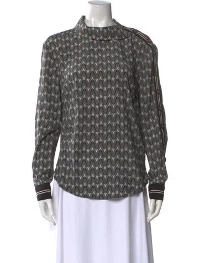 Pre-owned Veronica Beard Silk Printed Blouse In Black