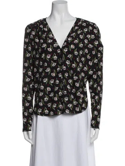Pre-owned Veronica Beard Silk Printed Blouse In Black