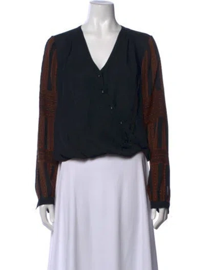Pre-owned Veronica Beard Silk Printed Blouse In Black