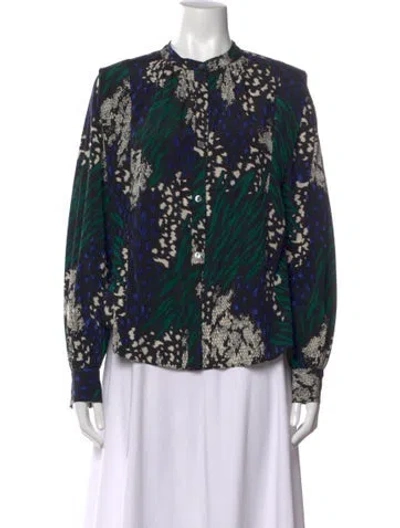 Pre-owned Veronica Beard Silk Printed Blouse In Black