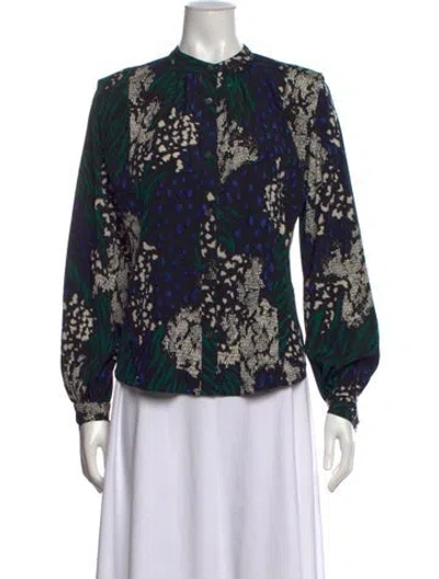 Pre-owned Veronica Beard Silk Printed Blouse In Black
