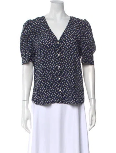 Pre-owned Veronica Beard Silk Printed Blouse In Black/blue