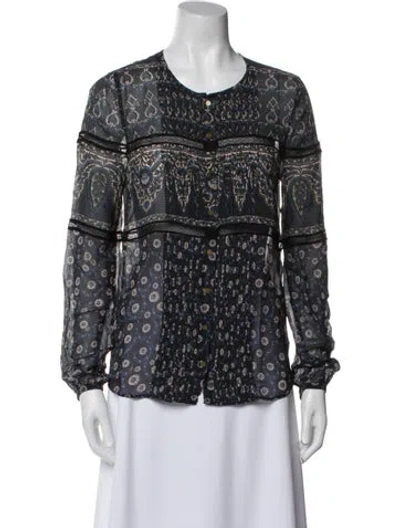 Pre-owned Veronica Beard Silk Printed Blouse In Blue