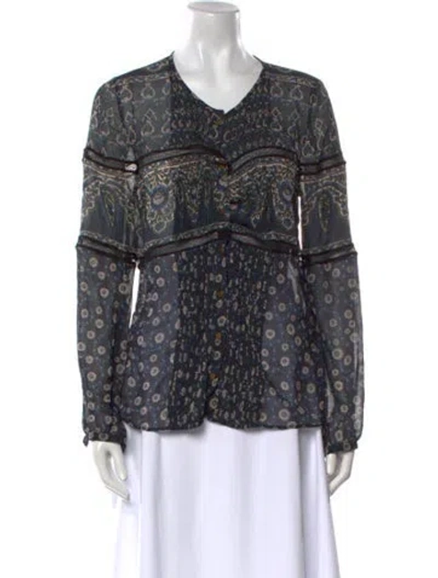 Pre-owned Veronica Beard Silk Printed Blouse In Blue