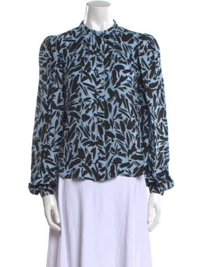 Pre-owned Veronica Beard Silk Printed Blouse In Blue