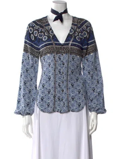 Pre-owned Veronica Beard Silk Printed Blouse In Blue