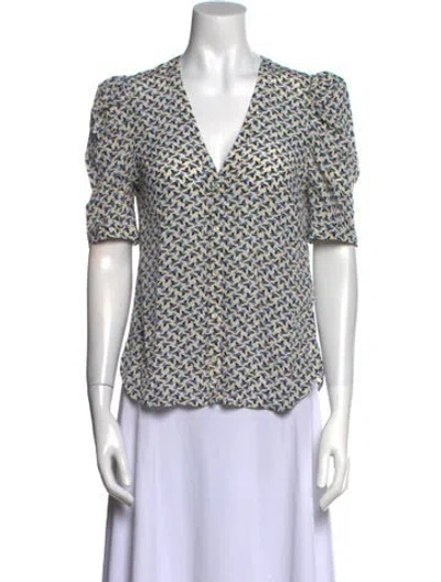 Pre-owned Veronica Beard Silk Printed Blouse In Blue