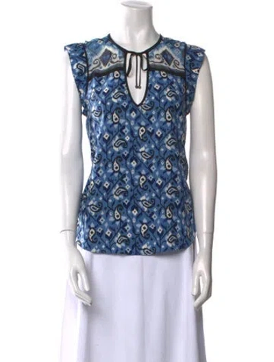 Pre-owned Veronica Beard Silk Printed Blouse In Blue