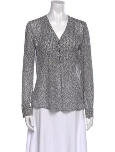 Pre-owned Veronica Beard Silk Printed Blouse In Blue