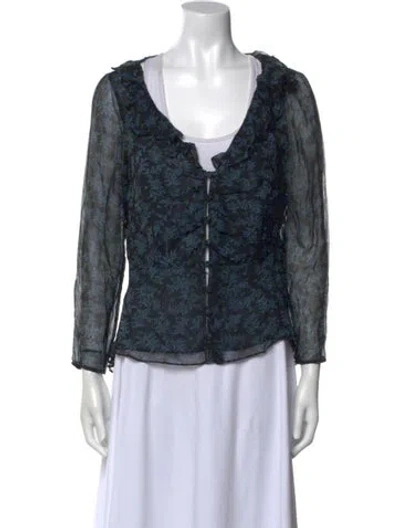 Pre-owned Veronica Beard Silk Printed Blouse In Blue