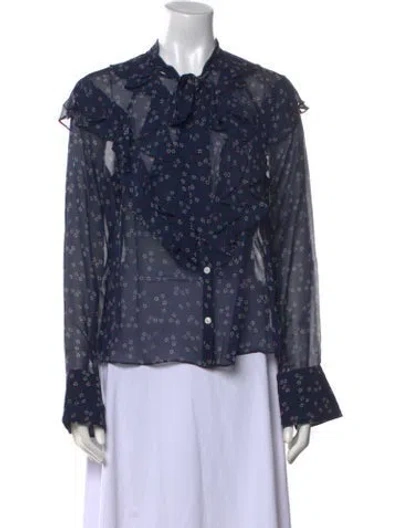 Pre-owned Veronica Beard Silk Printed Blouse In Blue