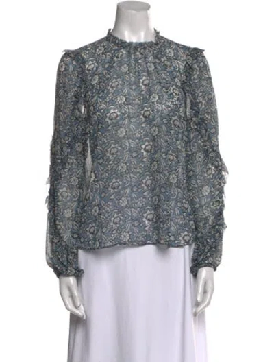 Pre-owned Veronica Beard Silk Printed Blouse In Blue