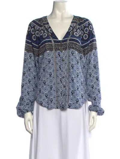 Pre-owned Veronica Beard Silk Printed Blouse In Blue