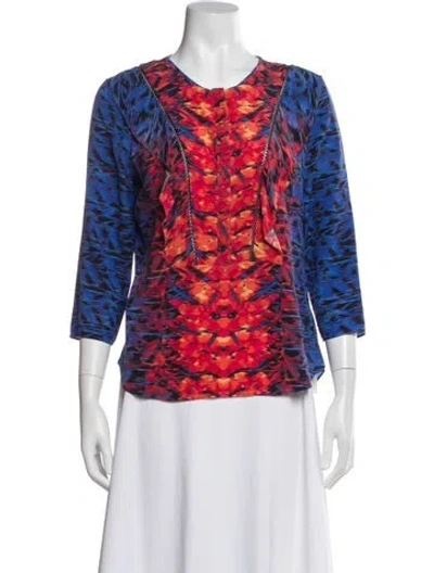 Pre-owned Veronica Beard Silk Printed Blouse In Blue