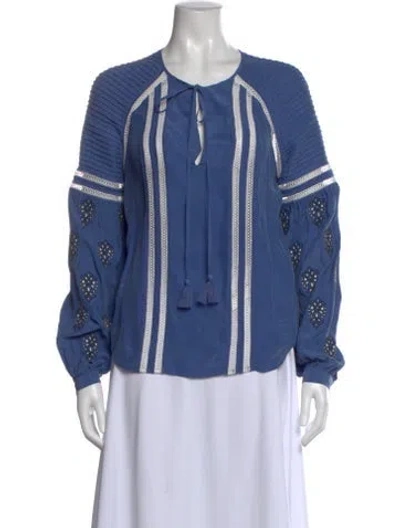 Pre-owned Veronica Beard Silk Printed Blouse In Blue