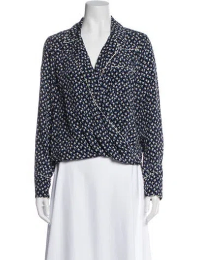 Pre-owned Veronica Beard Silk Printed Blouse In Blue
