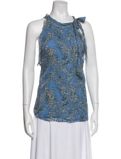 Pre-owned Veronica Beard Silk Printed Blouse In Blue