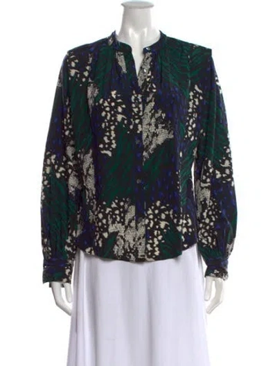 Pre-owned Veronica Beard Silk Printed Blouse In Blue/green