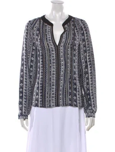 Pre-owned Veronica Beard Silk Printed Blouse In Blue/white