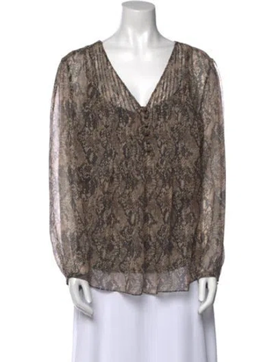 Pre-owned Veronica Beard Silk Printed Blouse In Brown