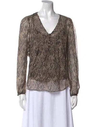 Pre-owned Veronica Beard Silk Printed Blouse In Brown