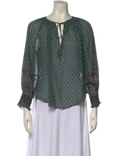 Pre-owned Veronica Beard Silk Printed Blouse In Green